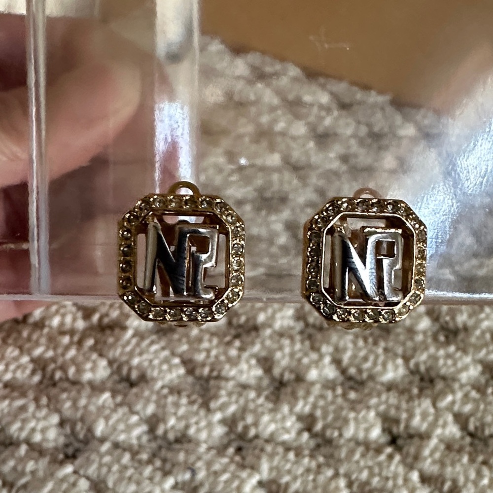 Nina Ricci Gold and Silver Crystal Studded Clip on Earrings